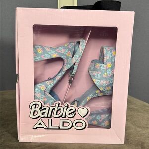 Barbie x ALDO BarbieParty Collection Blue Logo Platform Sandal Block Heel 10 NEW